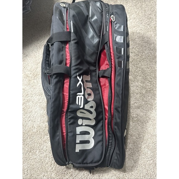 Wilson BLX Tour Super Six Pro Tour Tennis Racket Bag Backpack Black - Picture 2 of 12